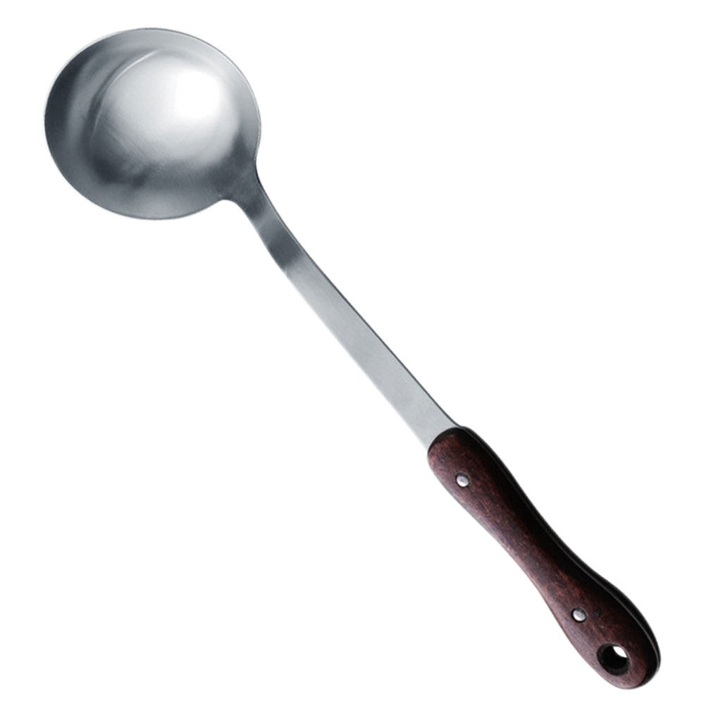 Home Cooking Utensils - ステンレス製食器 木製ハンドル付きフライパン用スパチュラ キッチン調理器具 スープスプーン 断熱加工 家庭用キッチン用品