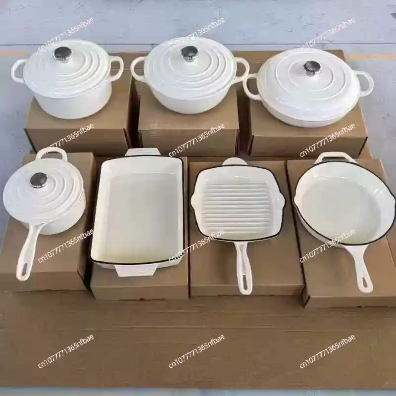 Dutch Oven Enamel - 7点セットの鋳鉄製ホーロー鍋セット、キッチンキャセロール、スープストックポット、フライパン、調理器具