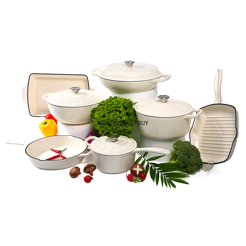Dutch Oven Enamel - モダンデザインのエナメル鋳鉄製調理器具セット。ダッチオーブン、キャセロール、フライパン、スープストックポットが含まれています。