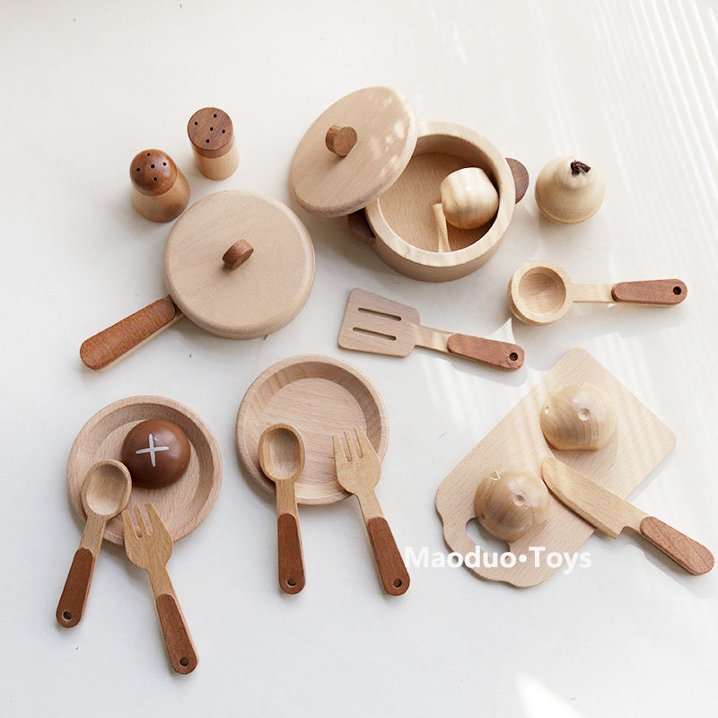 Home Cooking Utensils - マオドゥオ おもちゃ ブナ材製 キッズキッチン プレイセット 調理器具