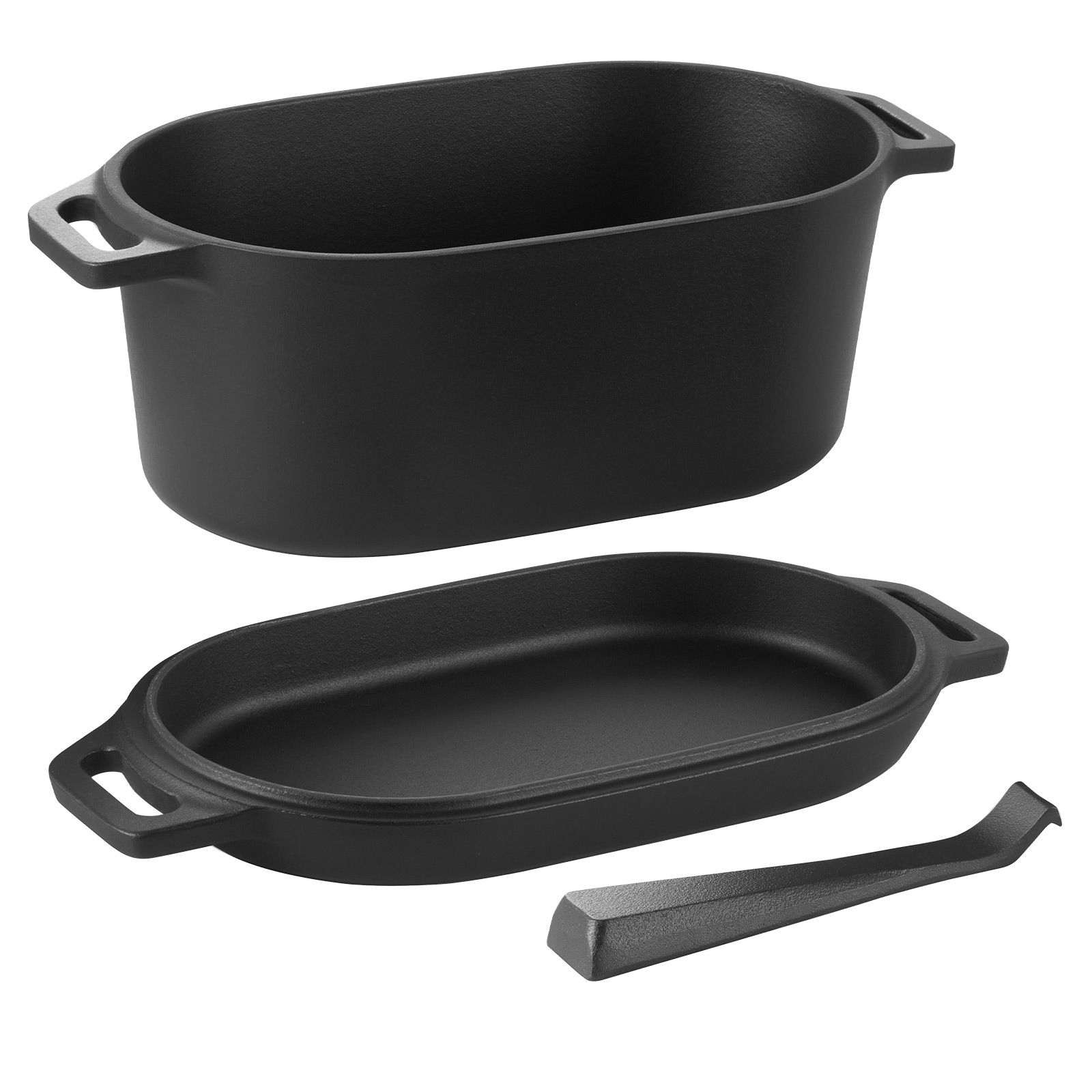 Dutch Oven Enamel - エナメル加工の鋳鉄製ダッチオーブン、3.5クォートの蓋付き鍋、両手ハンドル付き、頑丈で耐久性のある調理器具、耐熱温度500°Fまで、シチュー、ロースト、パン焼きに最適、黒色