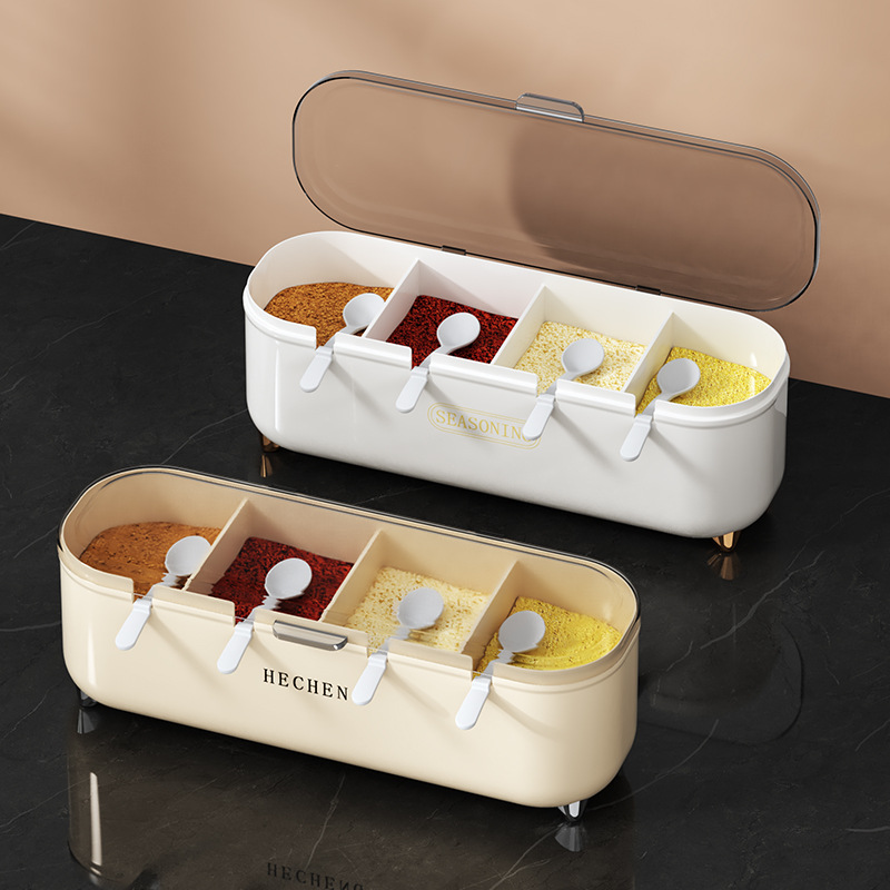 キッチン調味料ボックスセット多グリッド一体型収納塩調味料4グ - Home Cooking Utensils のレビューと価格