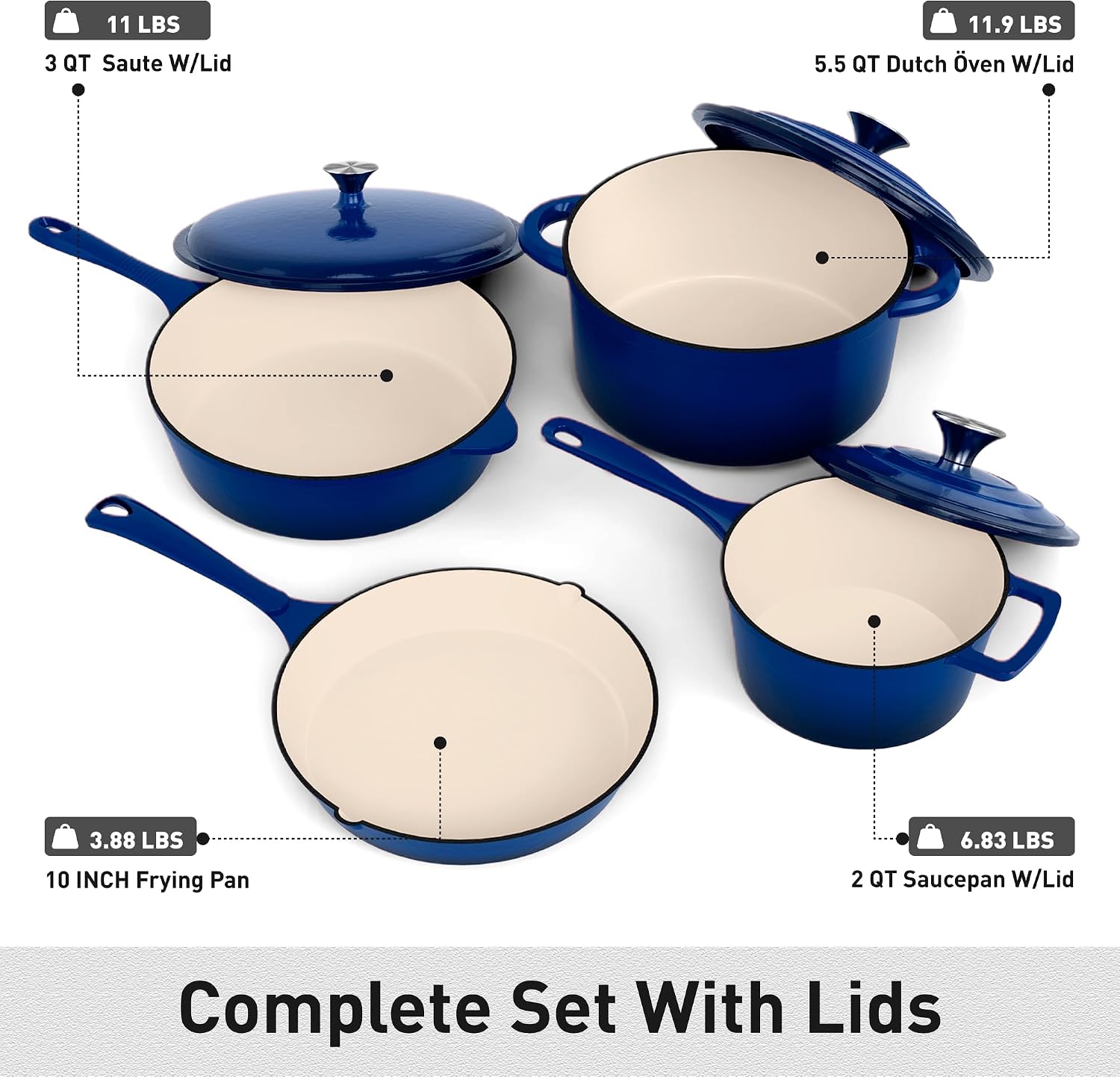 7点セットのエナメル鋳鉄製調理器具セット、蓋付き誘導対応ダッ - Dutch Oven Enamel のレビューと価格