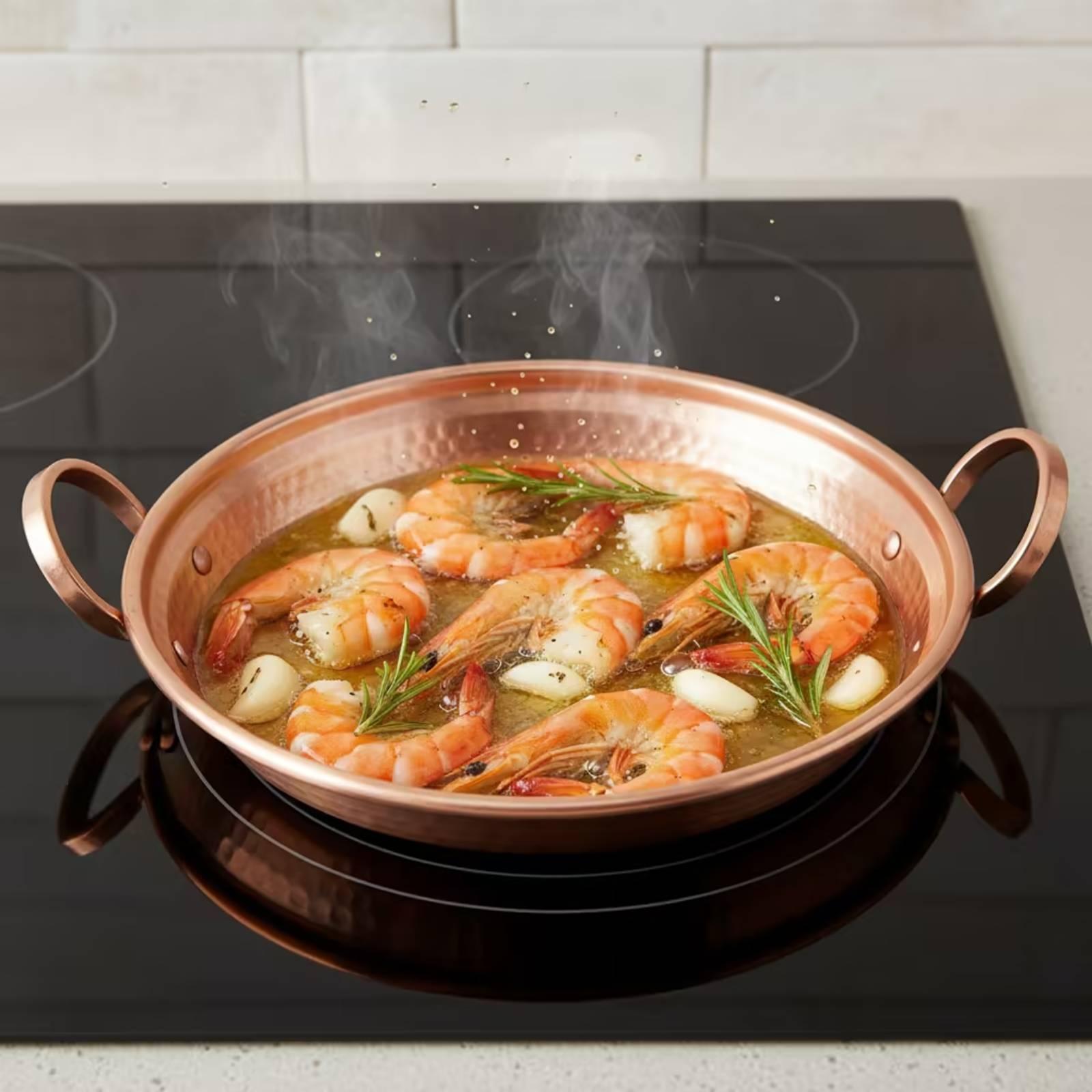 銅製両手鍋、ループハンドル付き槌目加工銅製スキレット、家庭料 - Home Cooking Host のレビューと価格