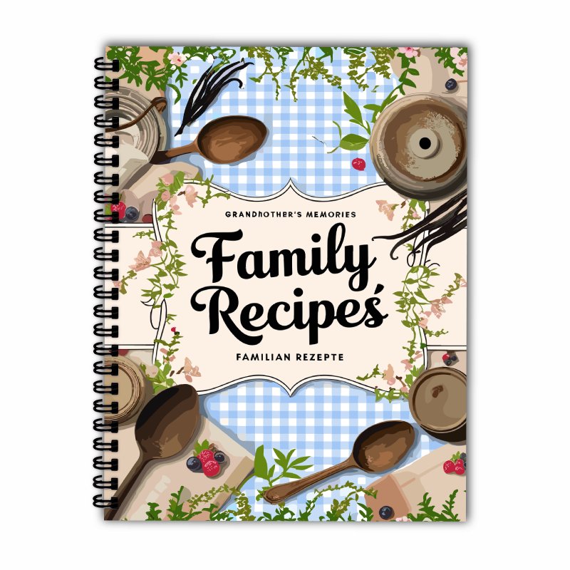 A5レシピブック、ブルーグリッド、蔓模様デザイン、家庭料理愛 - Home Cooking Book のレビューと価格