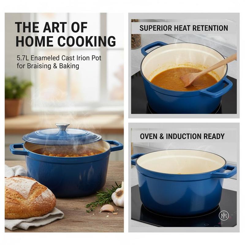 エナメル加工の鋳鉄製ダッチオーブン、6クォートの鍋、蓋と両側 - Dutch Oven Enamel のレビューと価格