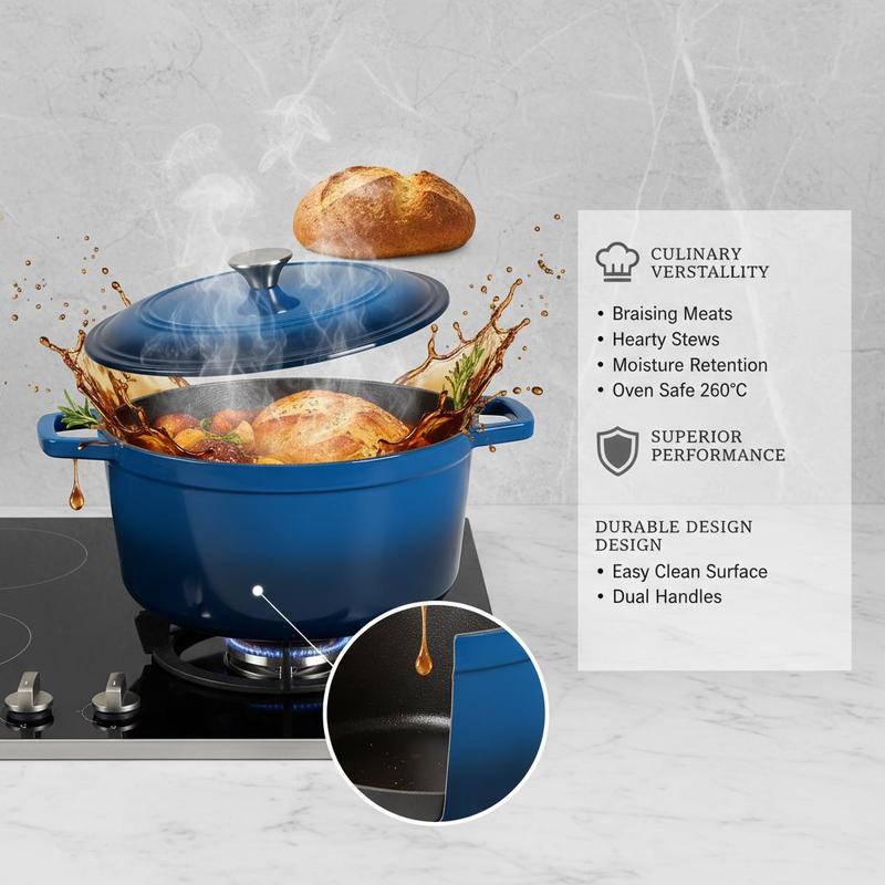 エナメル加工の鋳鉄製ダッチオーブン、6クォートの鍋、蓋と両側 - Dutch Oven Enamel のレビューと価格