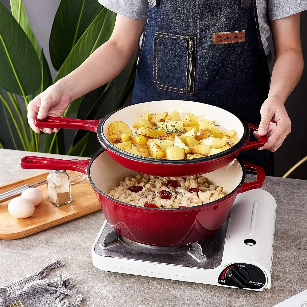 蓋付き2-in-1鋳鉄エナメルオーブン、11インチのダッチ鋳 - Dutch Oven Enamel のレビューと価格