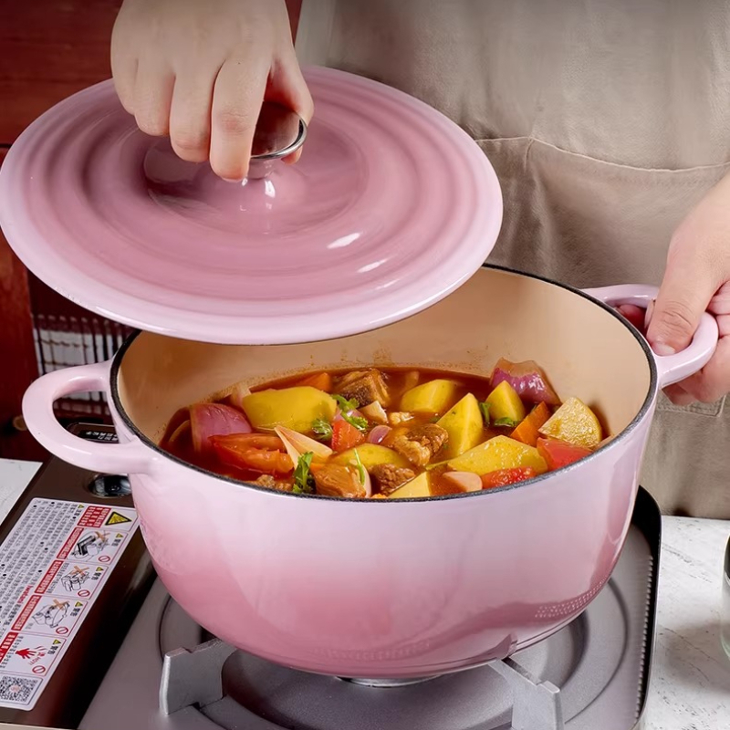 22/24/26/28cm グラデーションピンクの鋳鉄製ホー - Dutch Oven Enamel のレビューと価格